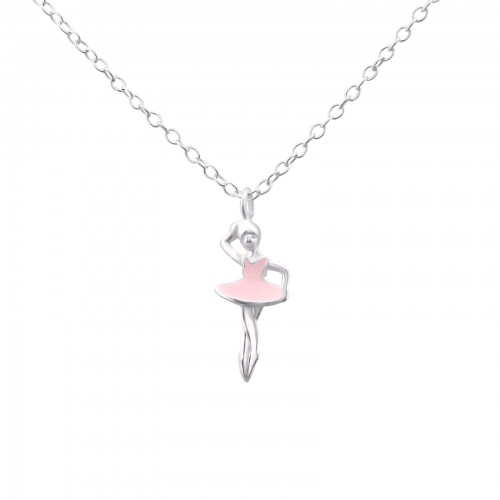 Girls sterling silver and epoxy pink ballerina necklace -0