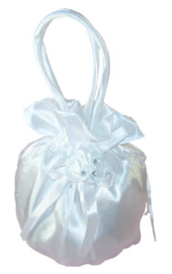 Girls small white satin drawstring dolly bag for special occasions