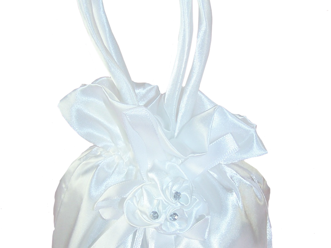 Girls white satin drawstring dolly bag and pearl gloves set-5337