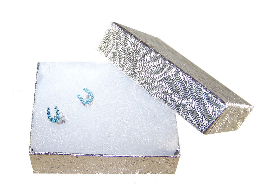 Girls blue crystal horseshoe earrings-5390