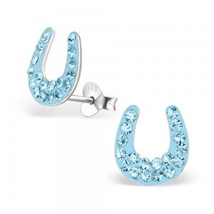 Girls blue crystal horseshoe earrings