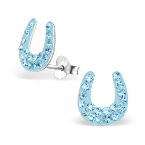 Girls blue crystal horseshoe earrings-0
