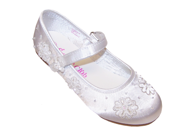 Girls white satin flower girl and occasion ballerina shoes