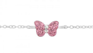 Girls 925 sterling silver bracelet with a pink butterfly