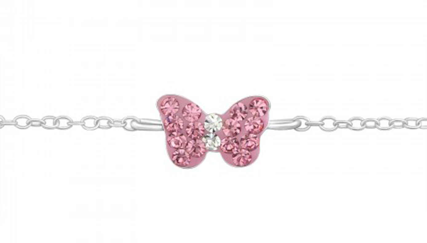 Girls 925 sterling silver bracelet with a pink butterfly-0