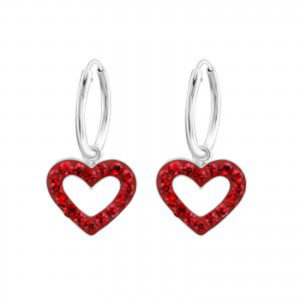 Girls red crystal heart hoop earrings