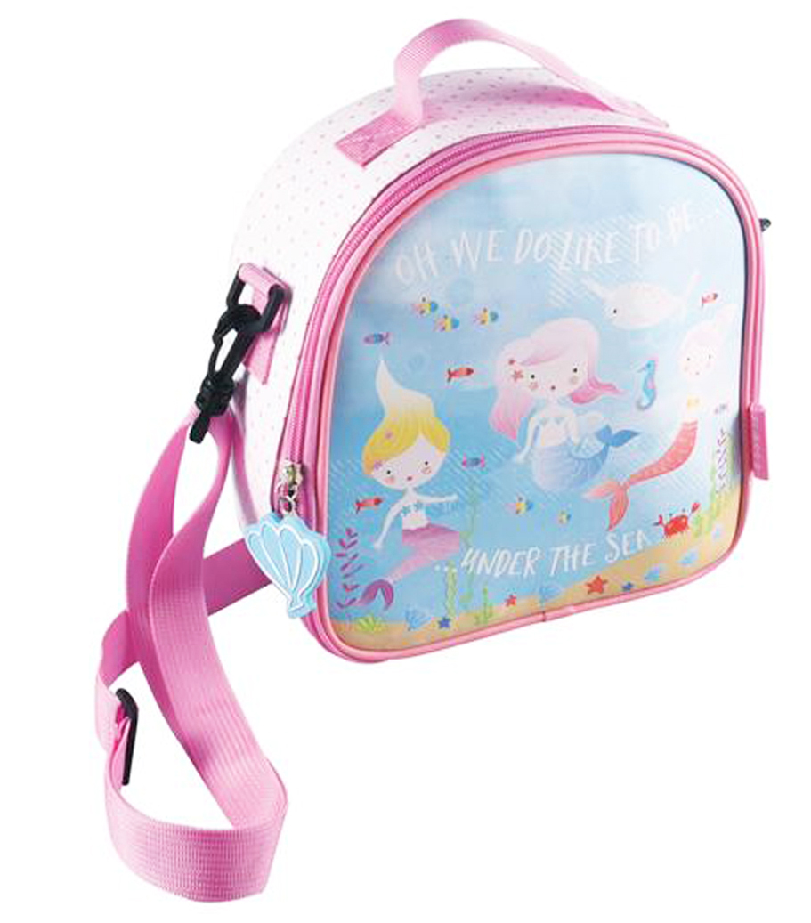 Girls pink and blue mermaid insulated lunch bag-0
