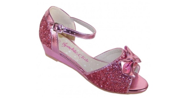 girls pink sparkly glitter wedge sandals party shoes