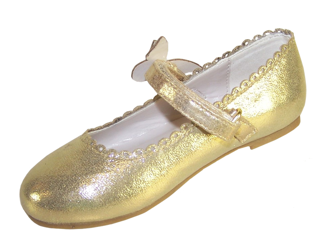 Girls gold shimmer ballerina party shoes-5848