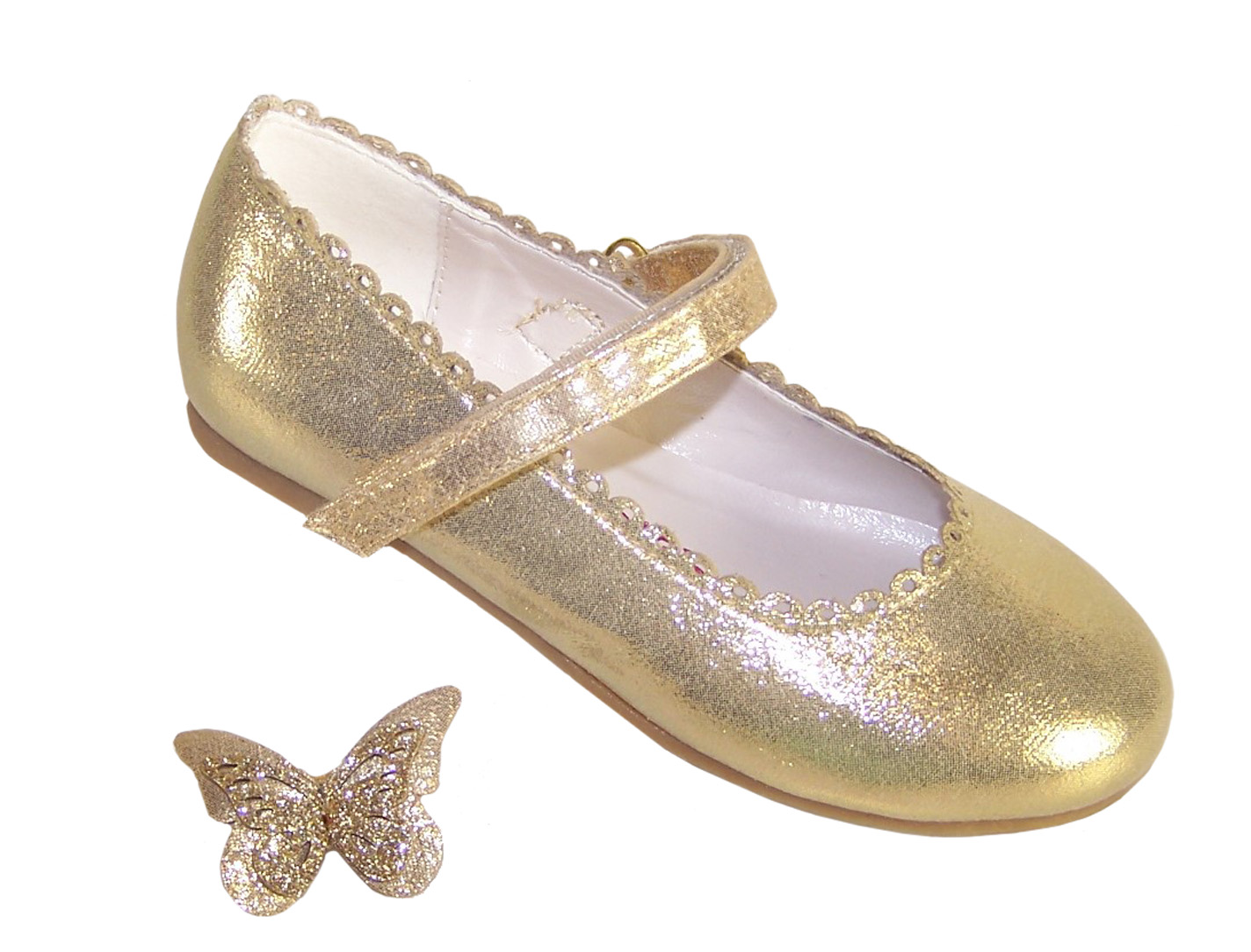 Girls gold shimmer ballerina party shoes-5846