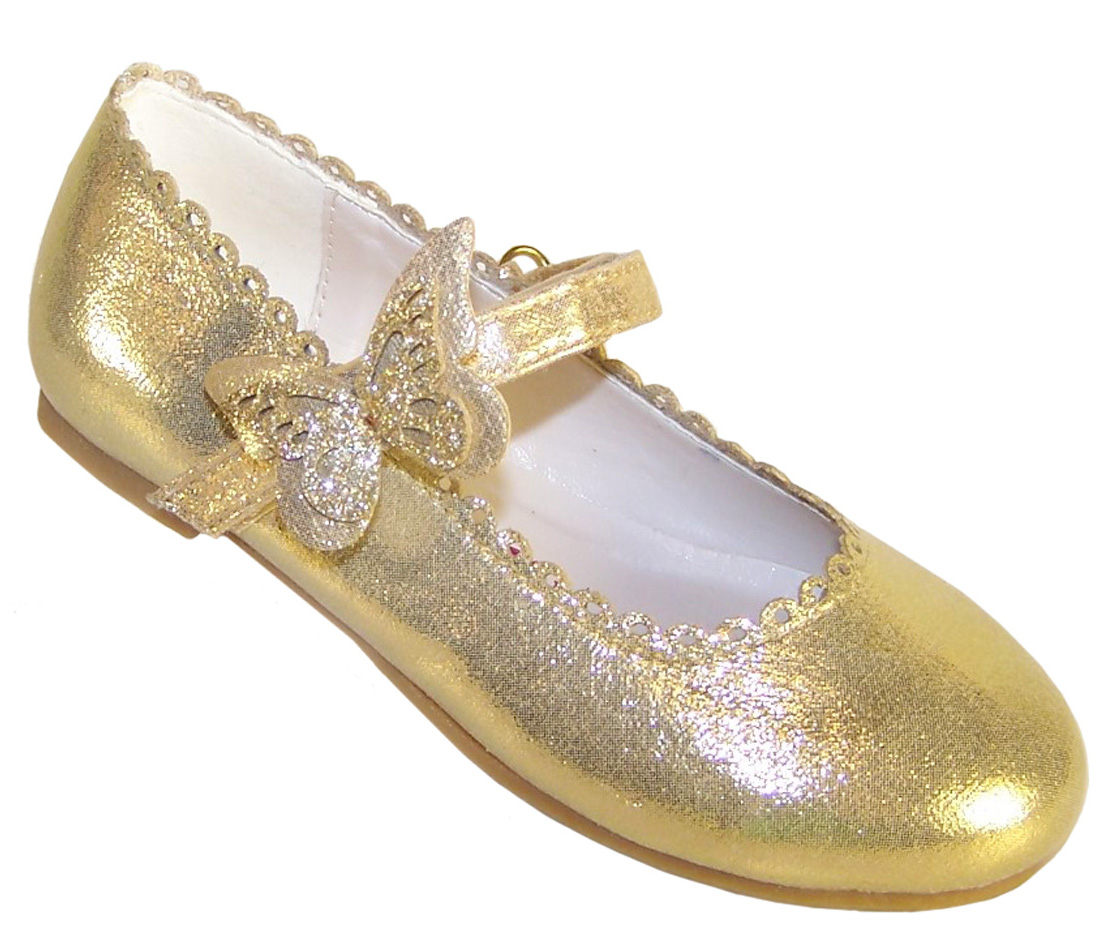 Girls gold shimmer ballerina party shoes-0
