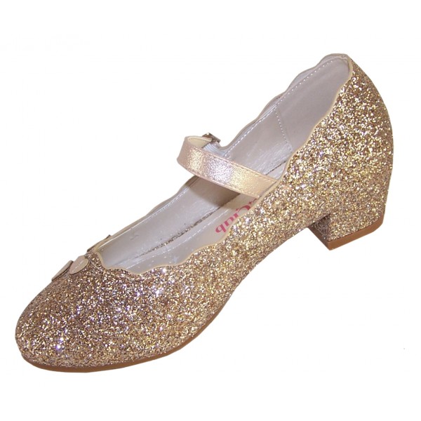 Girls gold sparkly heeled party shoes-6382