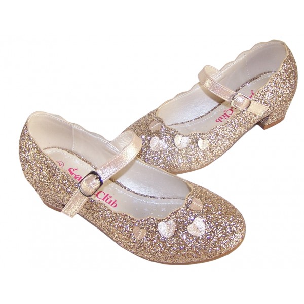 Girls gold sparkly heeled party shoes-6384