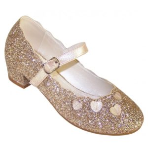 Girls gold sparkly heeled party shoes