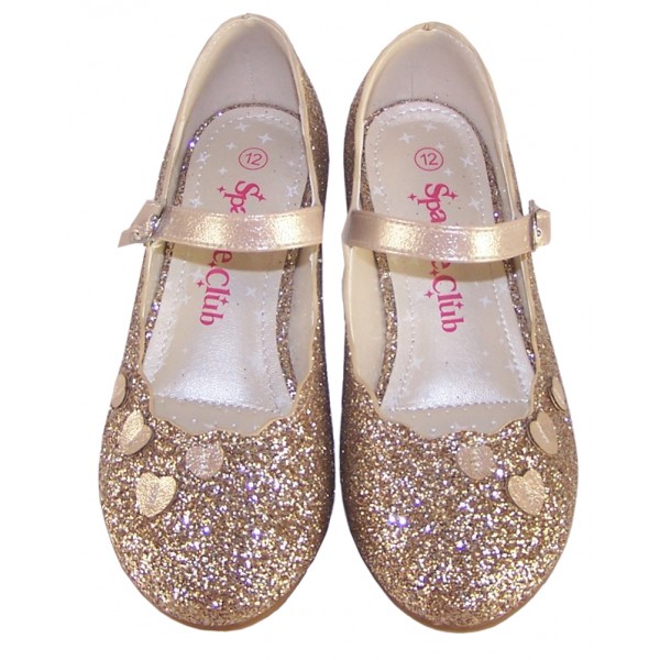 Girls gold sparkly heeled party shoes-6381