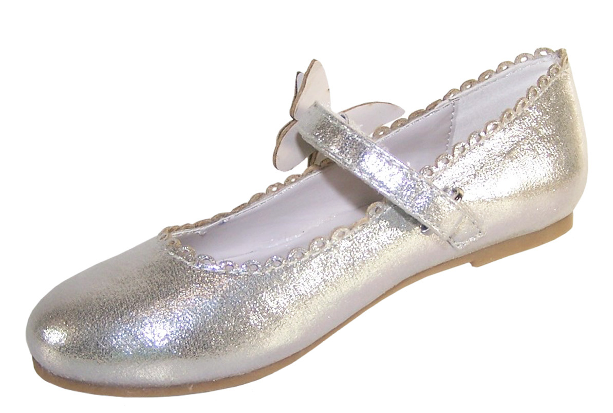 Girls silver shimmer ballerina party shoes-5860