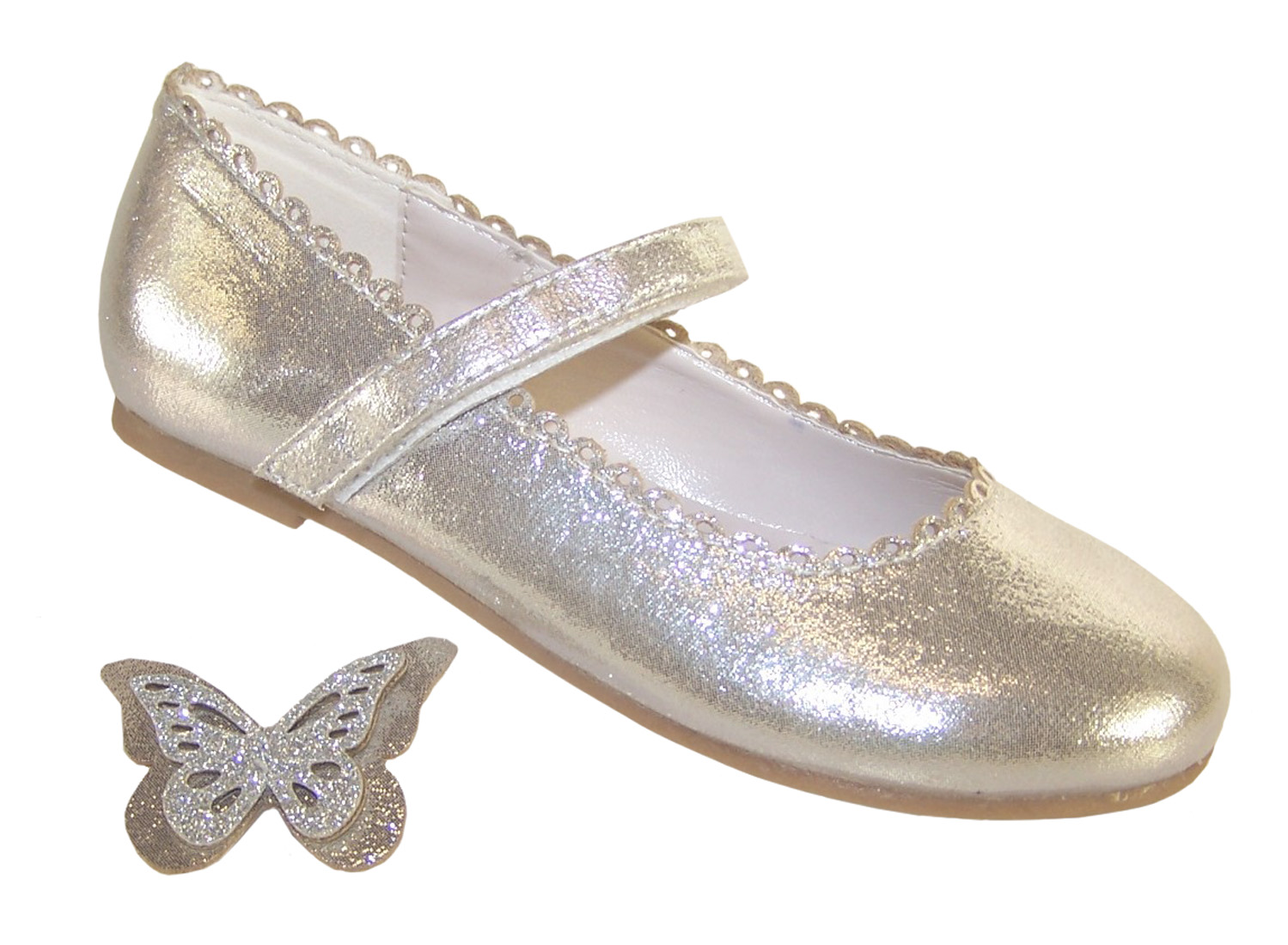 Girls silver shimmer ballerina party shoes-5859
