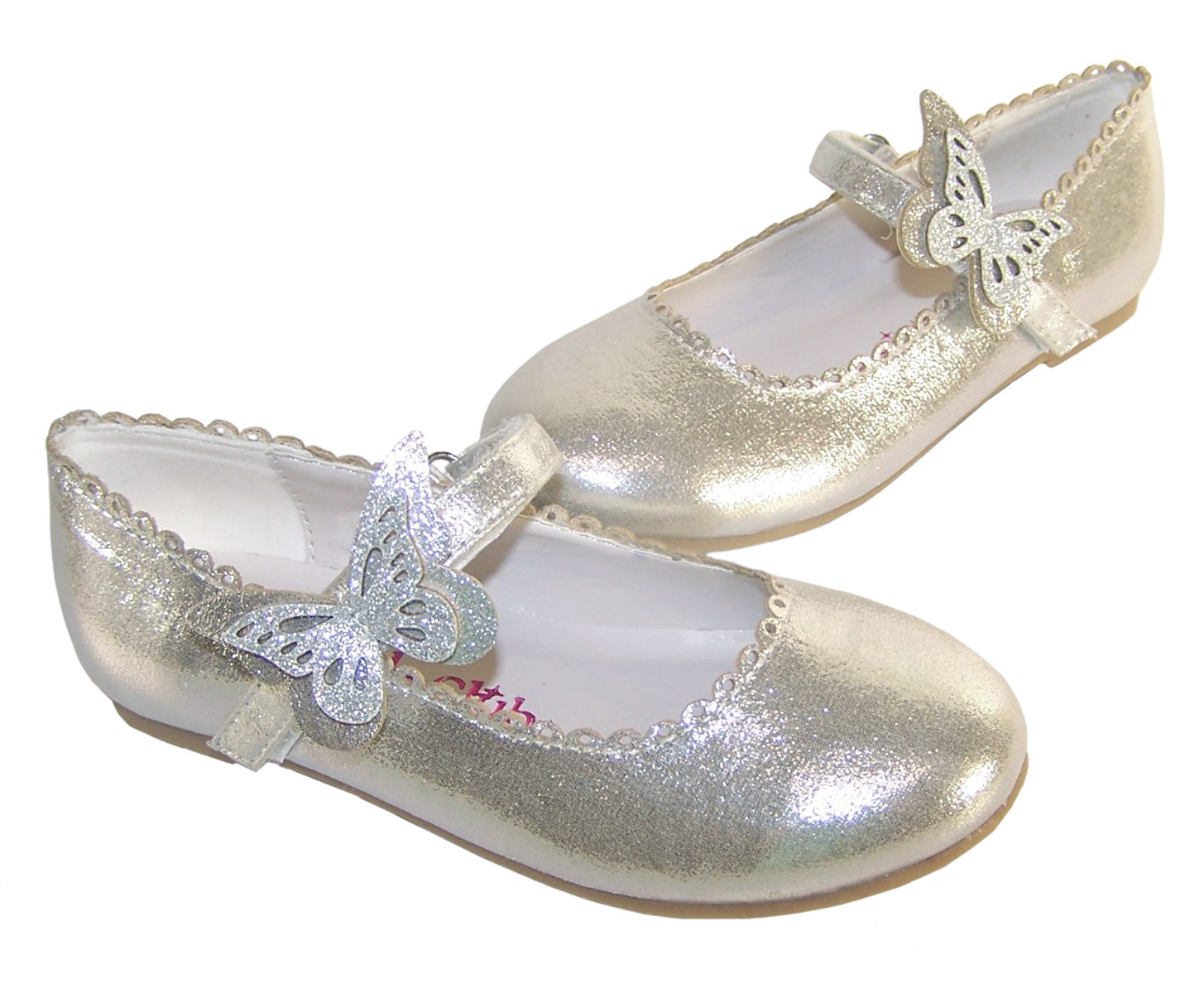 Girls silver shimmer ballerina party shoes-5863
