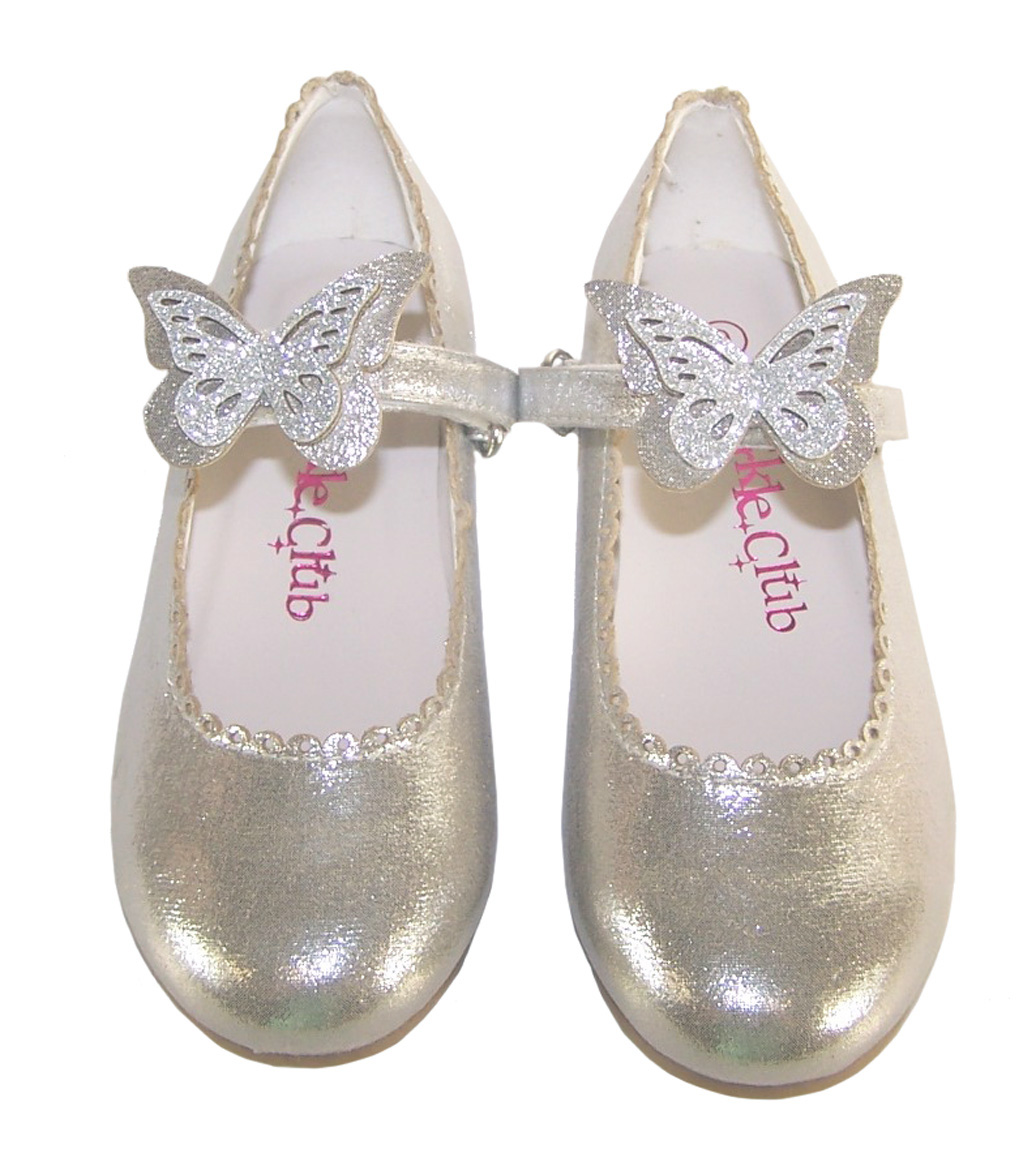 Girls silver shimmer ballerina party shoes-5861