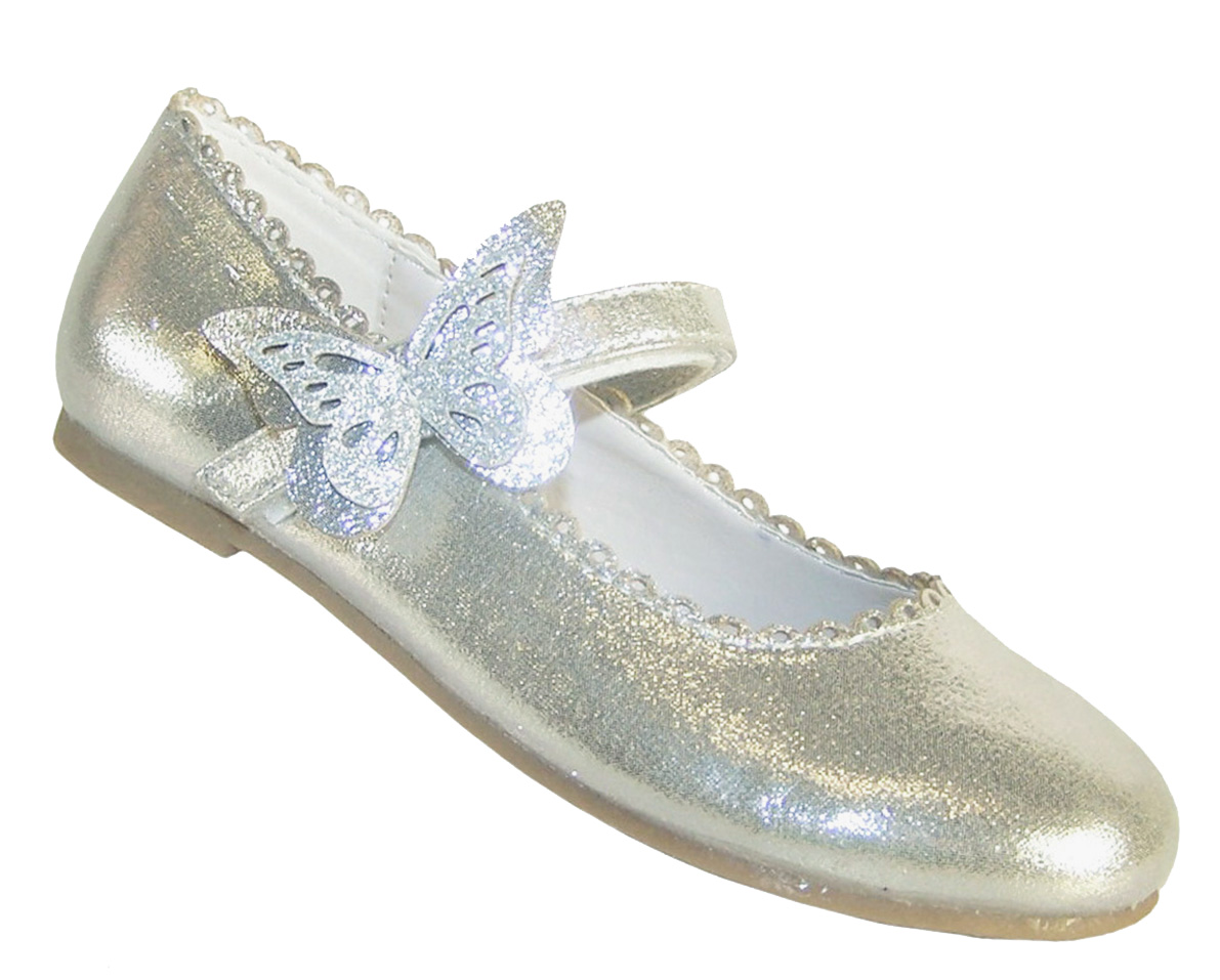Girls silver shimmer ballerina party shoes-0