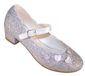 Girls silver sparkly heeled party shoes