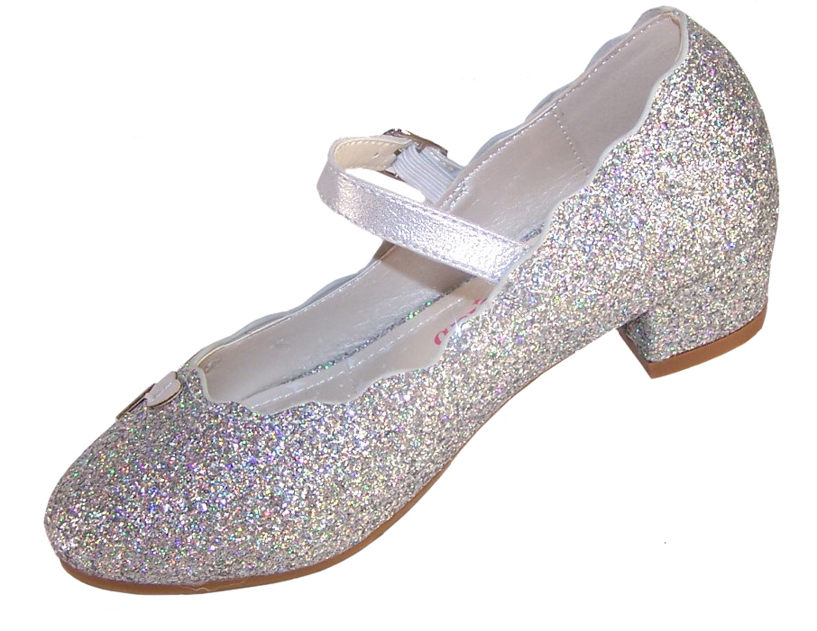 Girls silver sparkly heeled party shoes-5923