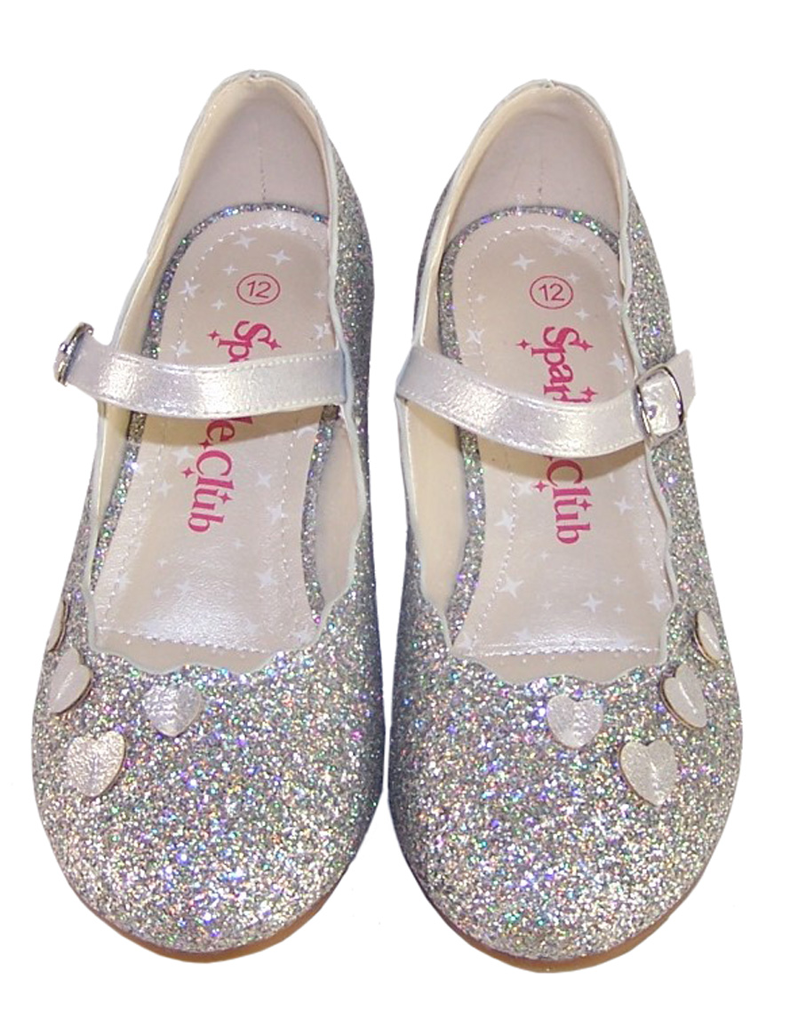 Girls silver sparkly heeled party shoes-5924