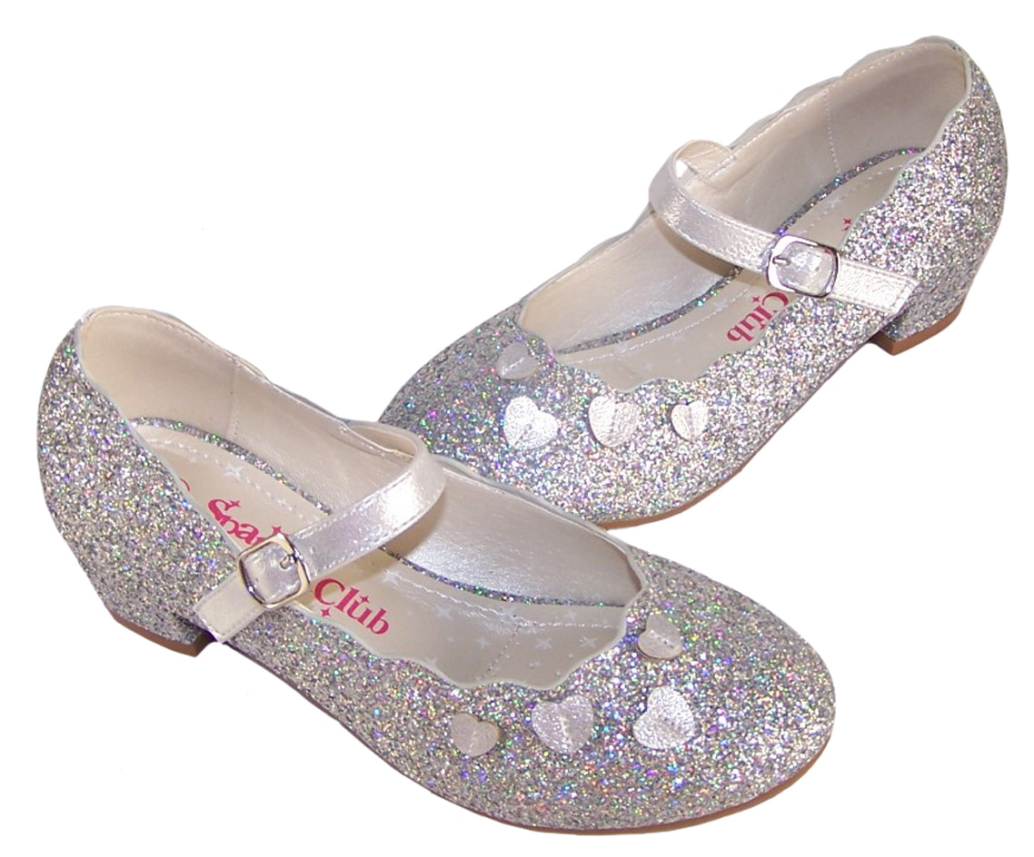 Girls silver sparkly heeled party shoes-5922