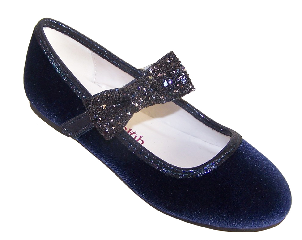 Girls dark blue velvet ballerina party shoes with matching glitter bag-5979