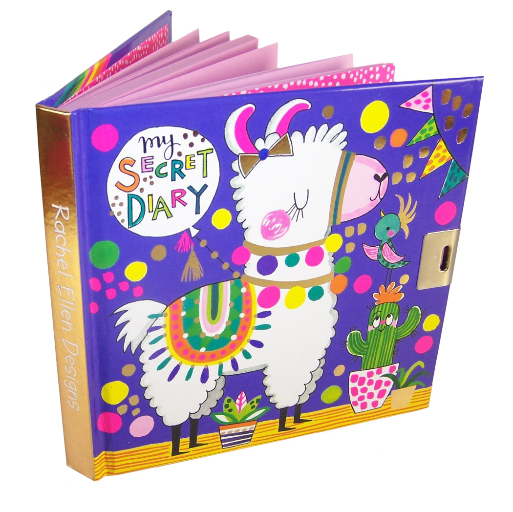 Girls lockable secret diary with a llama pattern-0