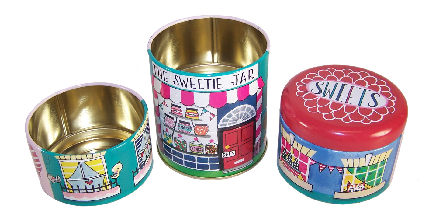 Childrens stacking sweet shop storage tins-5997