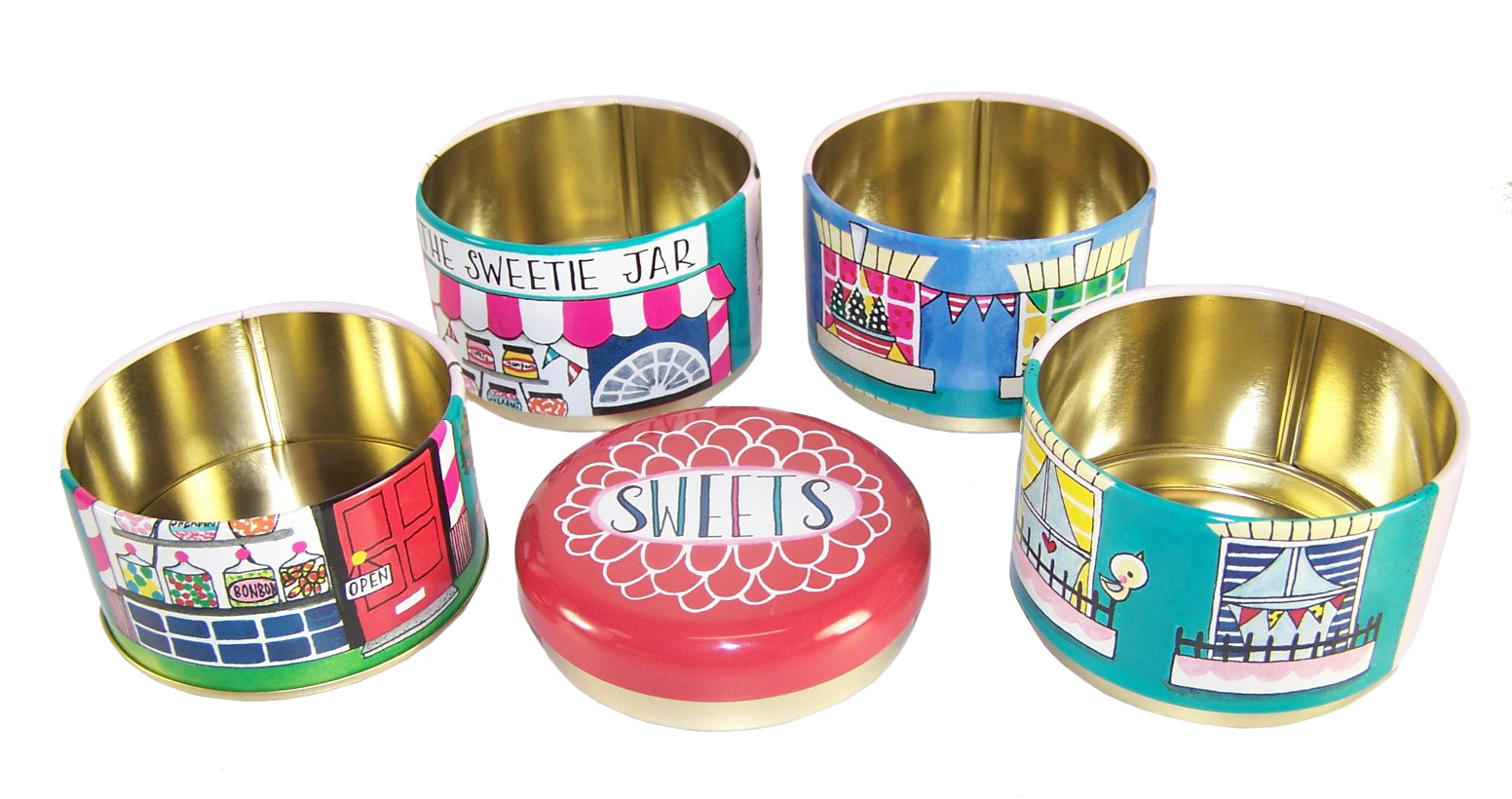 Childrens stacking sweet shop storage tins-5998