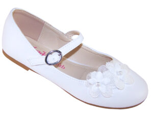 Girls white ballerina flower girl and bridesmaid shoes