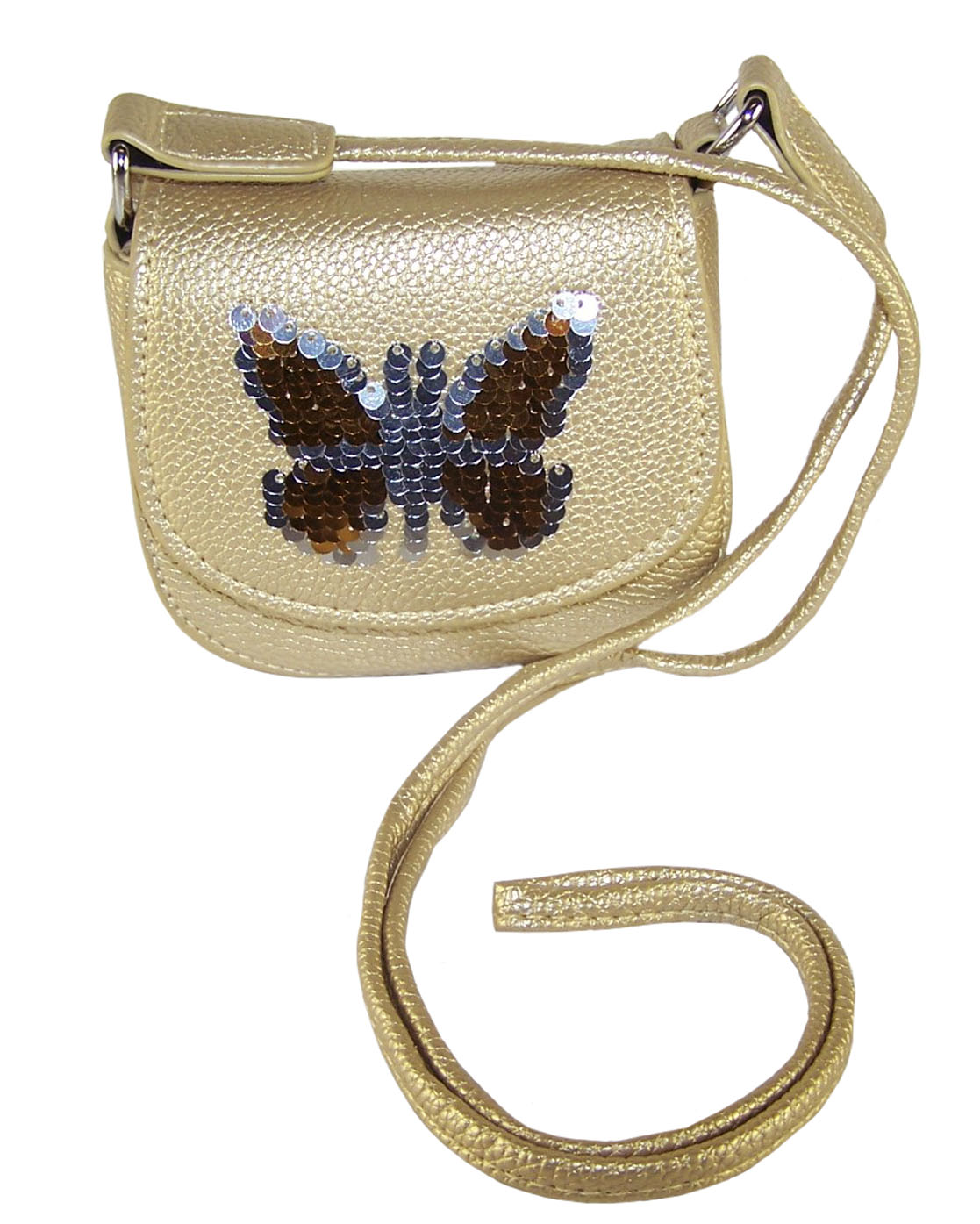 Girls gold sparkly handbag with sequin butterfly-0