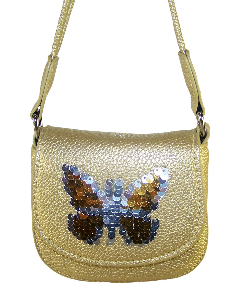Girls gold sparkly handbag with sequin butterfly-6213