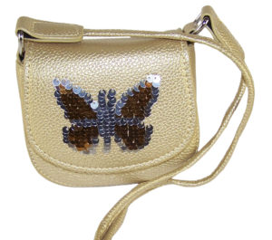 Girls gold sparkly handbag with sequin butterfly