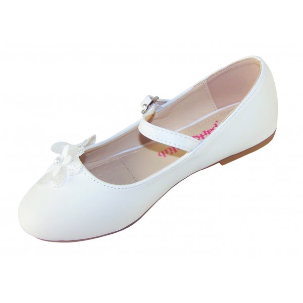 Girls white ballerina flower girl and bridesmaid shoes -6344