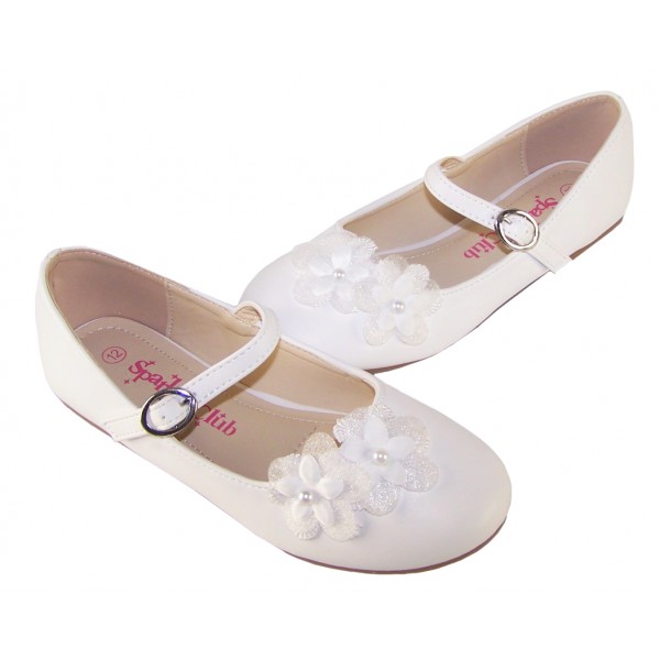 Girls white ballerina flower girl and bridesmaid shoes -6348