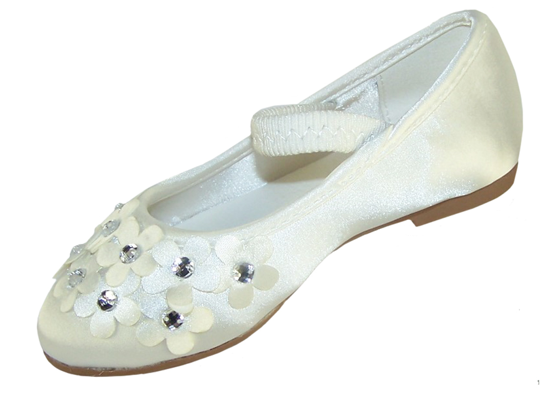 Flower Girl Bridesmaid Ivory Satin Ballerina Shoes 