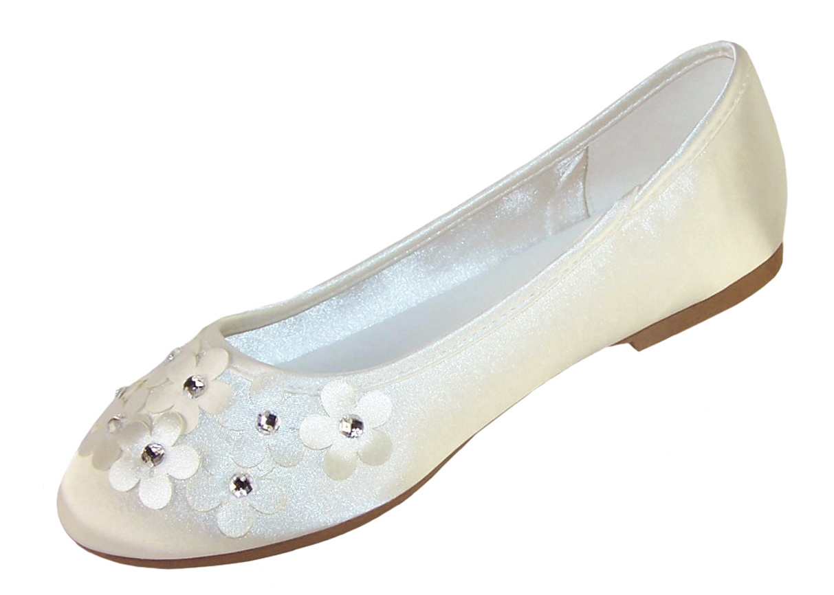 Ivory satin flower girl and bridesmaid ballerina shoes-6267