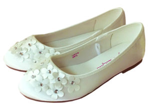 Ivory satin flower girl and bridesmaid ballerina shoes