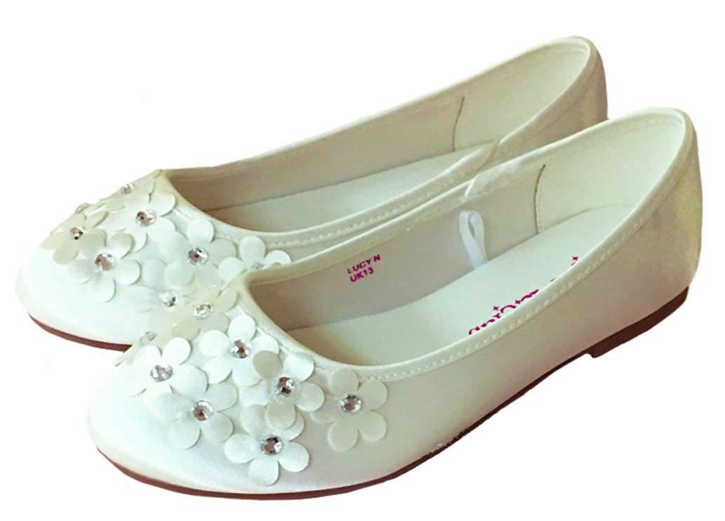 Ivory satin flower girl and bridesmaid ballerina shoes-0