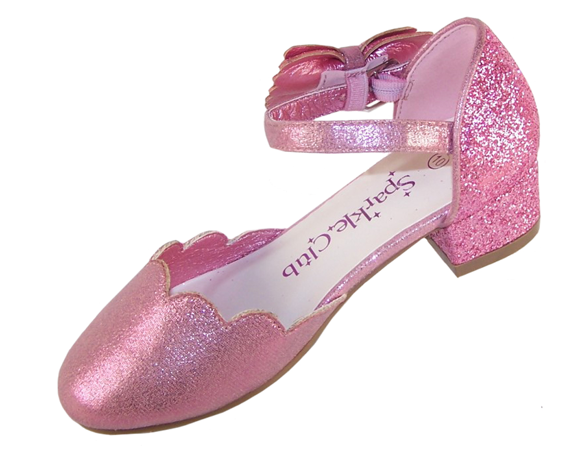 Girls pink sparkly glitter heeled party shoes-6412