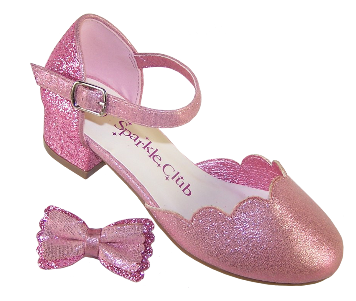 Girls pink sparkly glitter heeled party shoes-6415