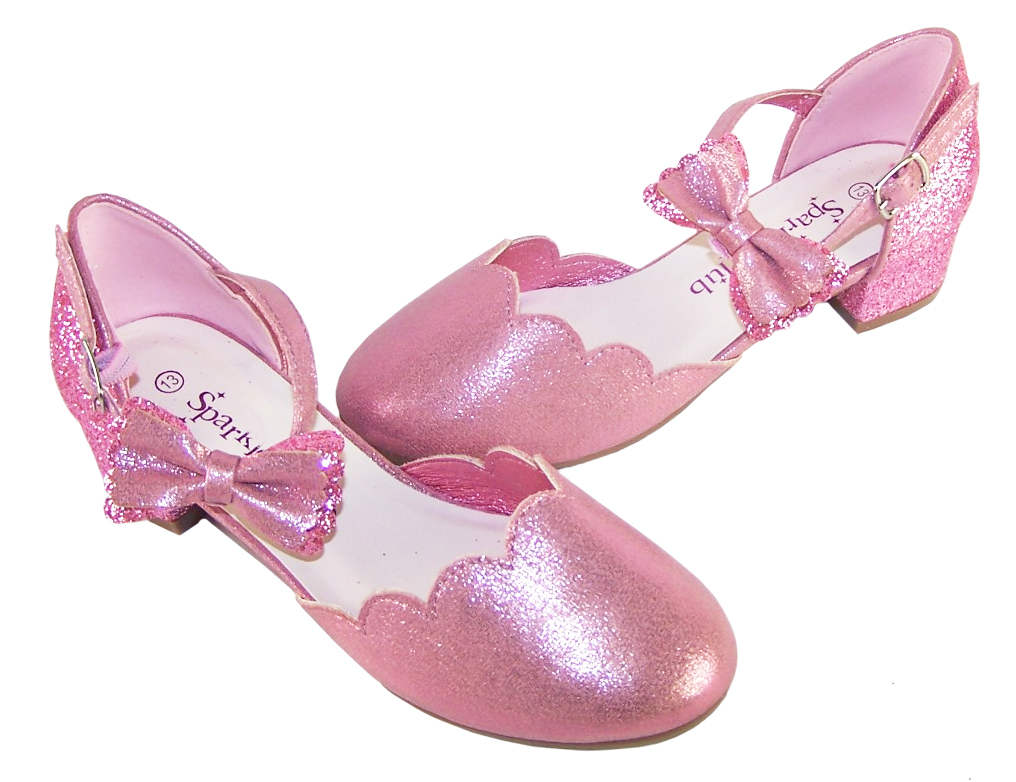 Girls pink sparkly glitter heeled party shoes-6411