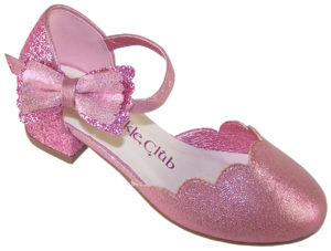 Girls pink sparkly glitter heeled party shoes