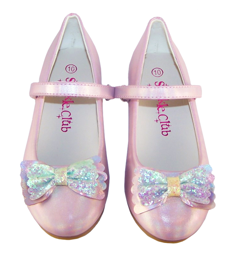 Girls pale pink sparkly ballerina party shoes-6438
