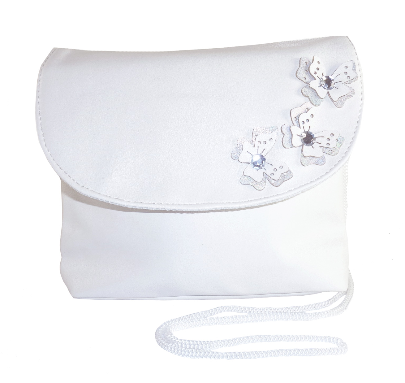 Childrens white handbag with butterfly tirms-6536
