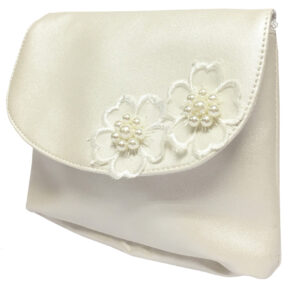 Childrens ivory handbag with flower trims