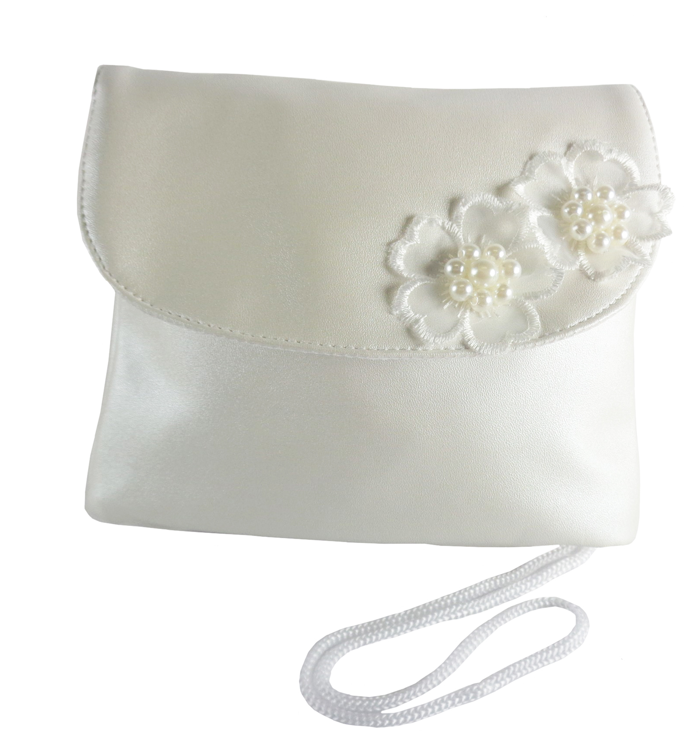 Childrens ivory handbag with flower trims-6542
